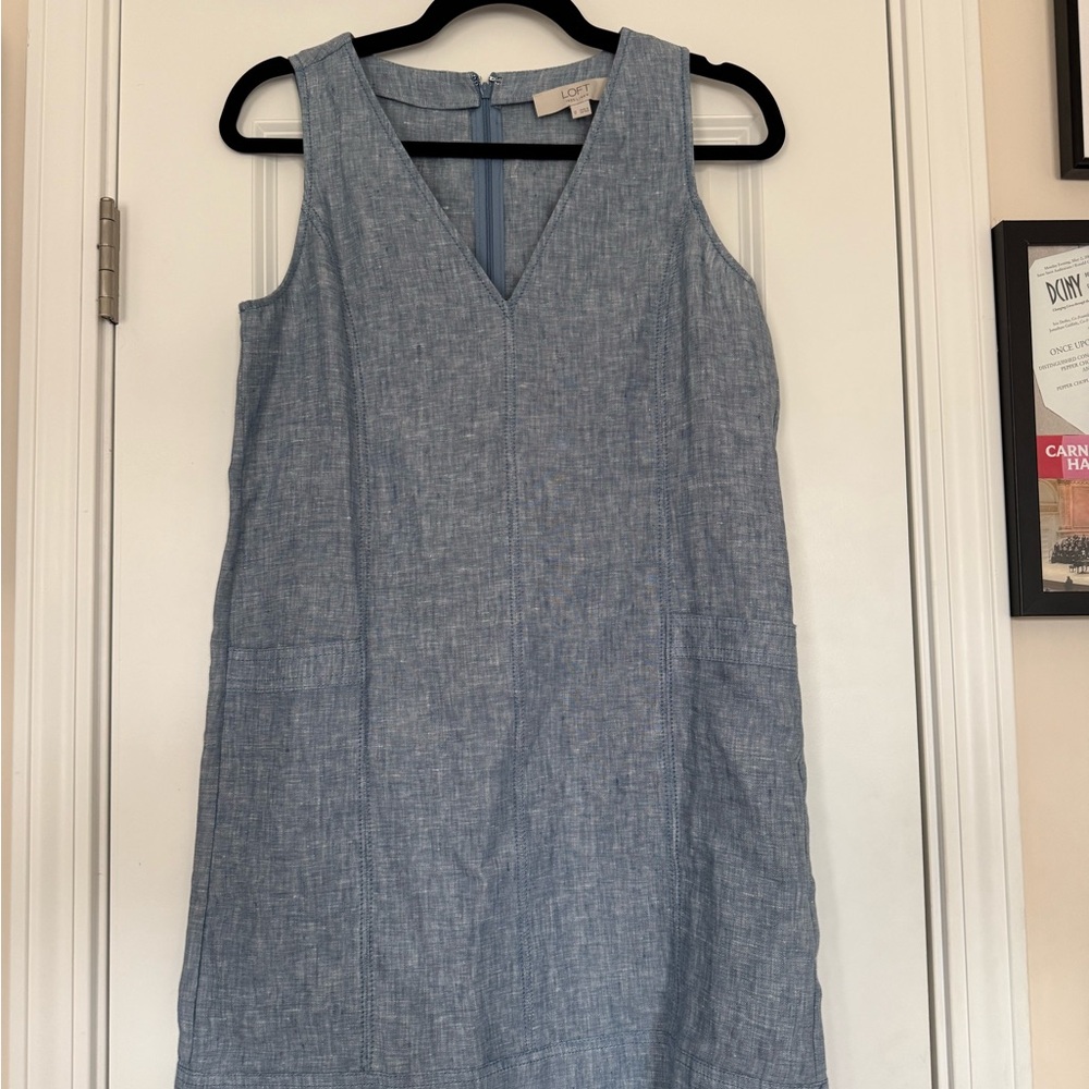 Loft Sleeveless Light Blue Linen Dress - Picture 4 of 7